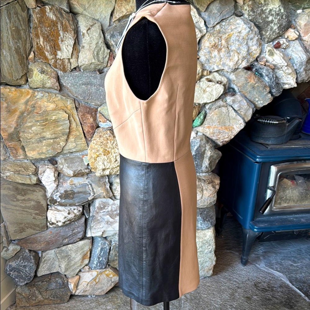 3.1 Phillip Lim Asymmetrical Tromp L’oeil Layered Wool & Leather Biker Dress - Picture 6 of 16